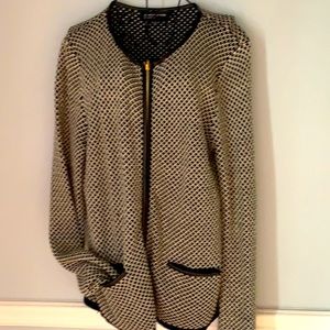 Jones New York knit blazer faux leather trim L